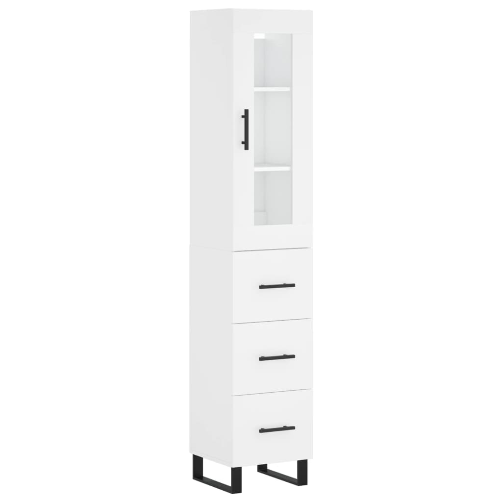Highboard hvit 34,5x34x180 cm konstruert tre
