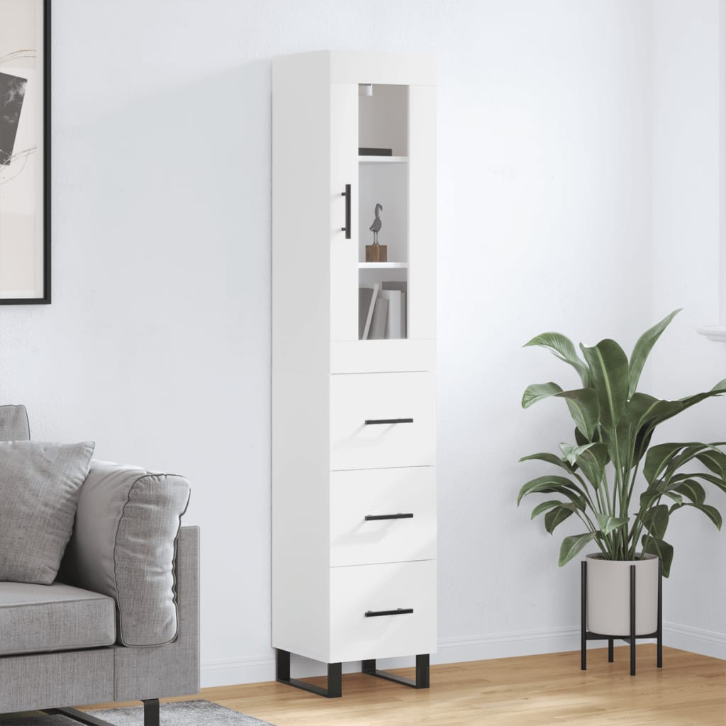 Highboard hvit 34,5x34x180 cm konstruert tre
