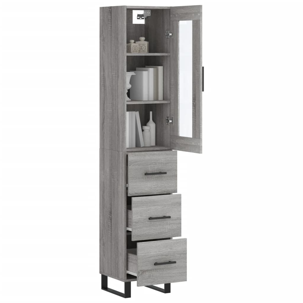Highboard grå sonoma 34,5x34x180 cm konstruert tre