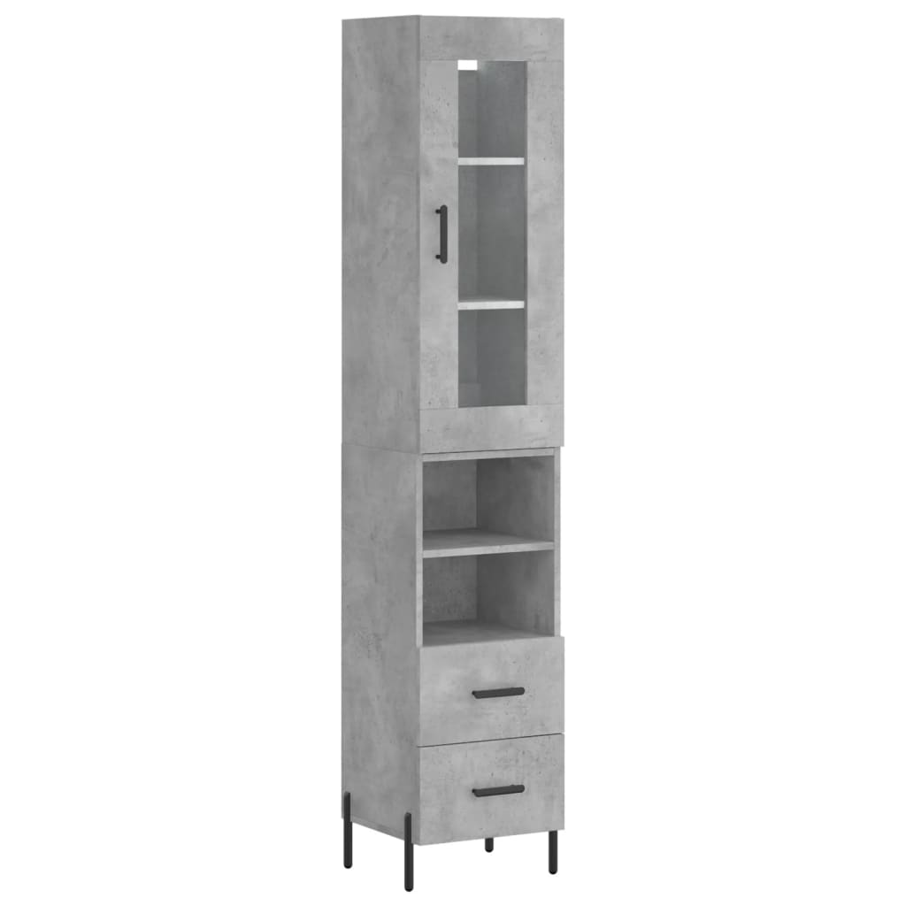 Highboard betonggrå 34,5x34x180 cm konstruert tre