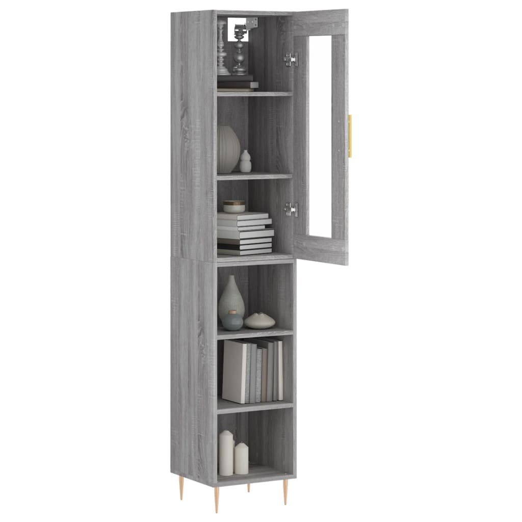 Highboard grå sonoma 34,5x34x180 cm konstruert tre