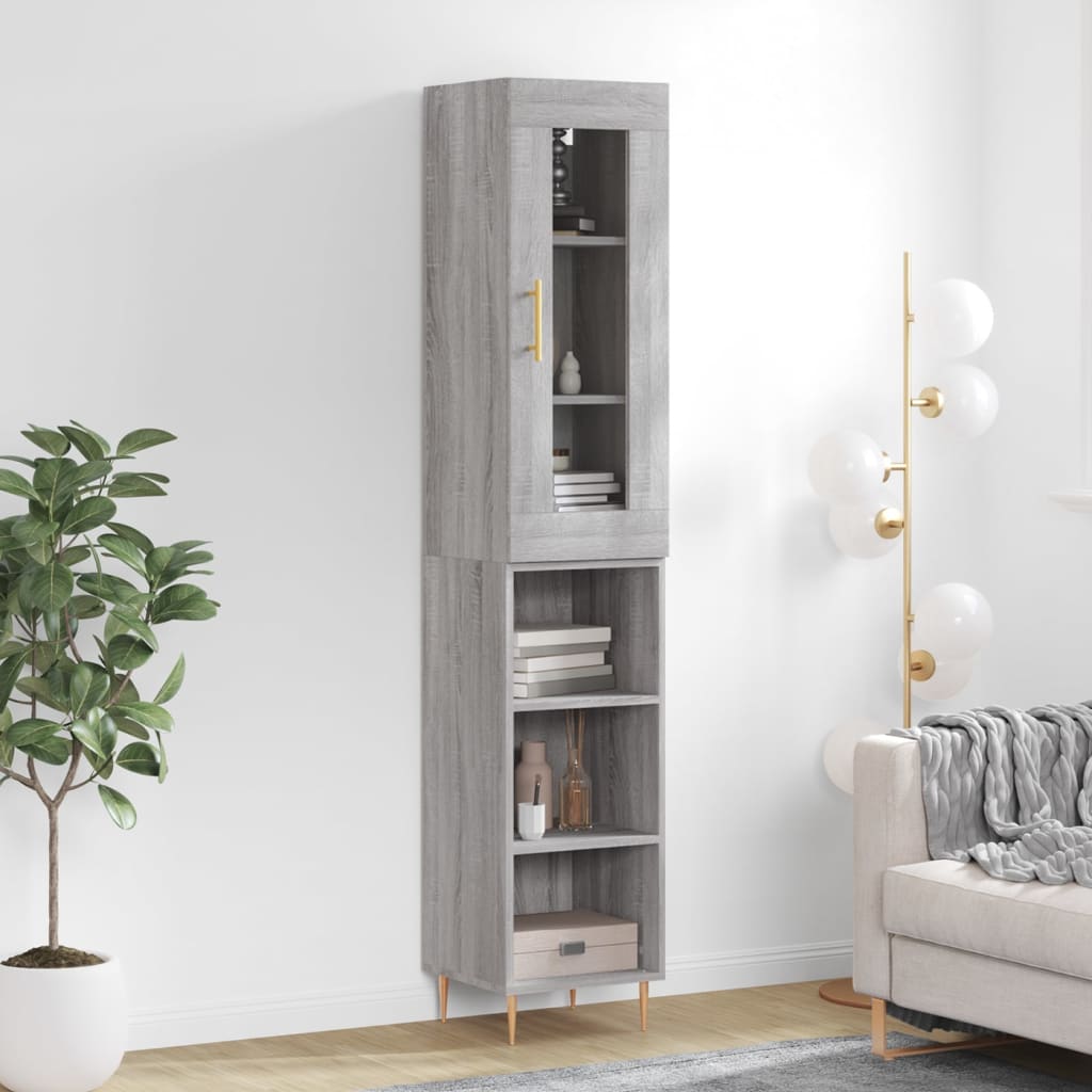 Highboard grå sonoma 34,5x34x180 cm konstruert tre