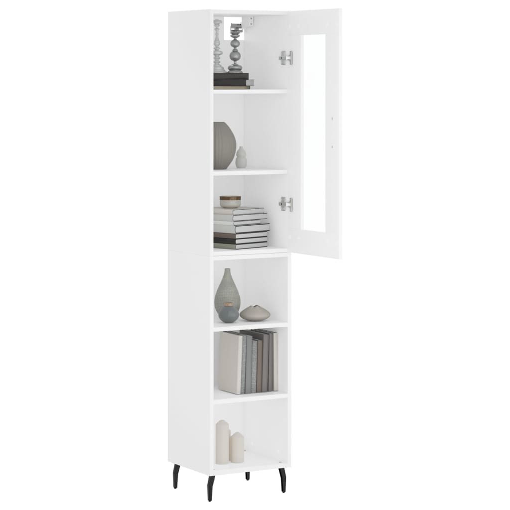 Highboard hvit 34,5x34x180 cm konstruert tre