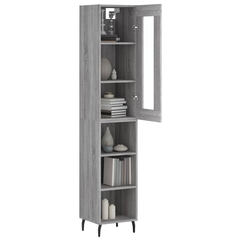 Highboard grå sonoma 34,5x34x180 cm konstruert tre