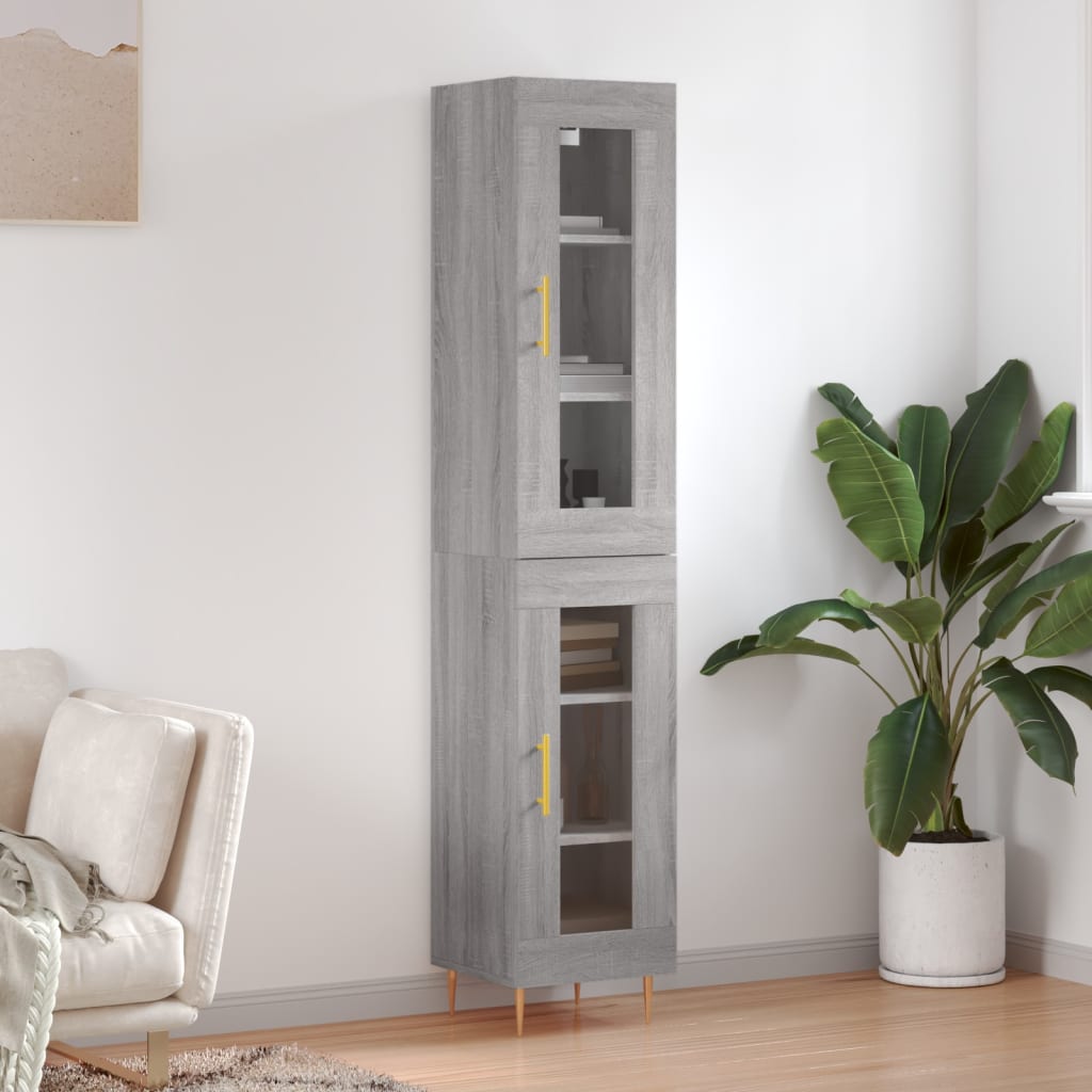 Highboard grå sonoma 34,5x34x180 cm konstruert tre