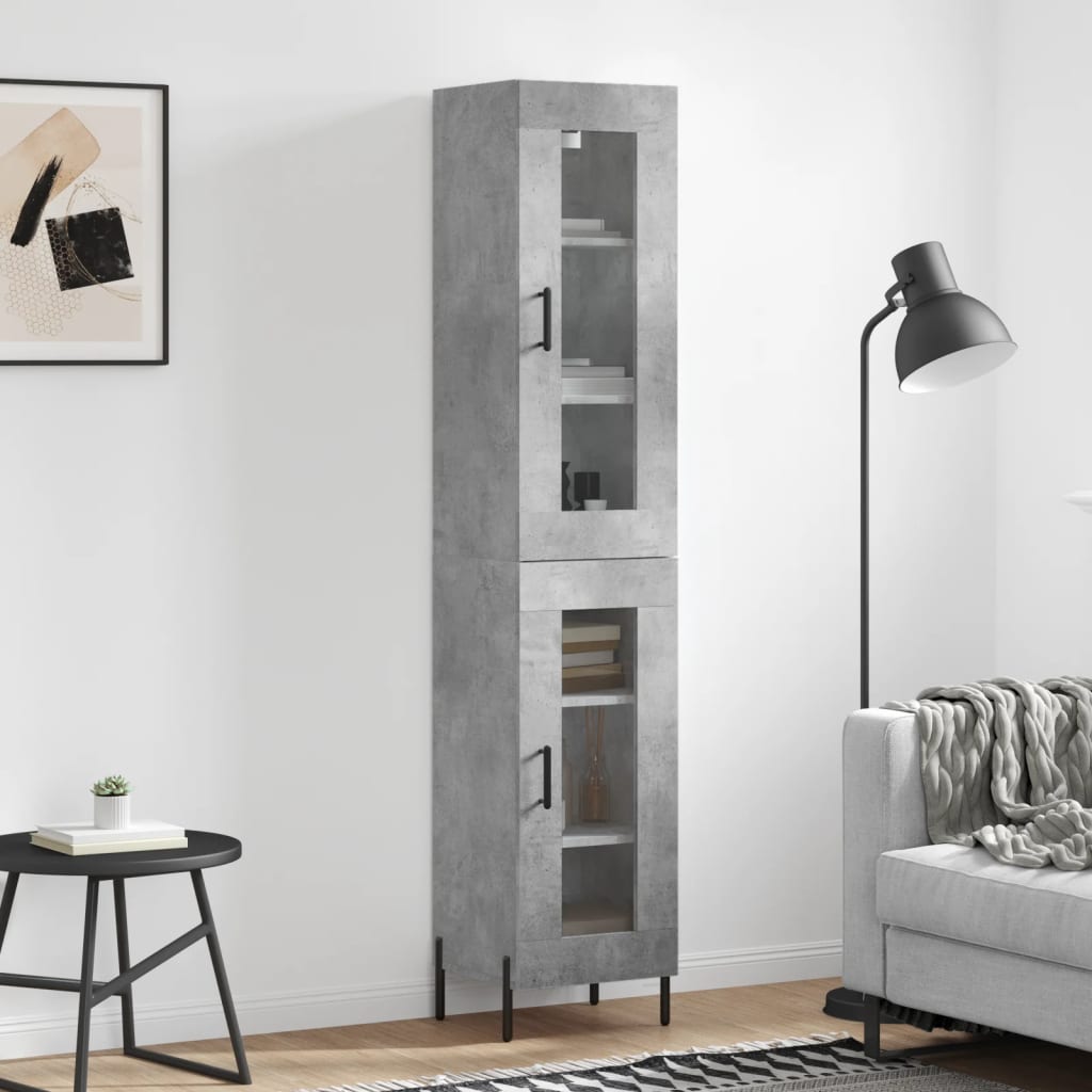 Highboard betonggrå 34,5x34x180 cm konstruert tre