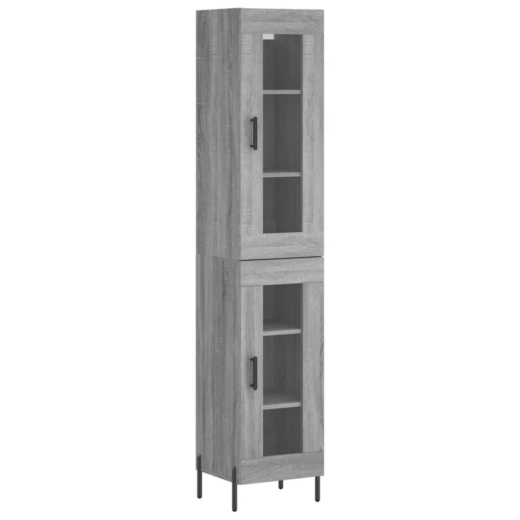 Highboard grå sonoma 34,5x34x180 cm konstruert tre