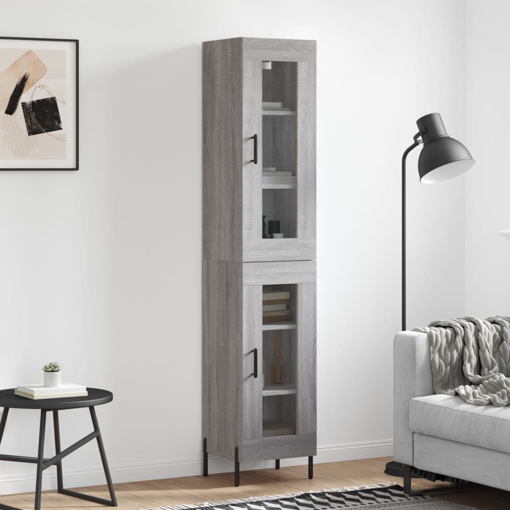 Highboard grå sonoma 34,5x34x180 cm konstruert tre