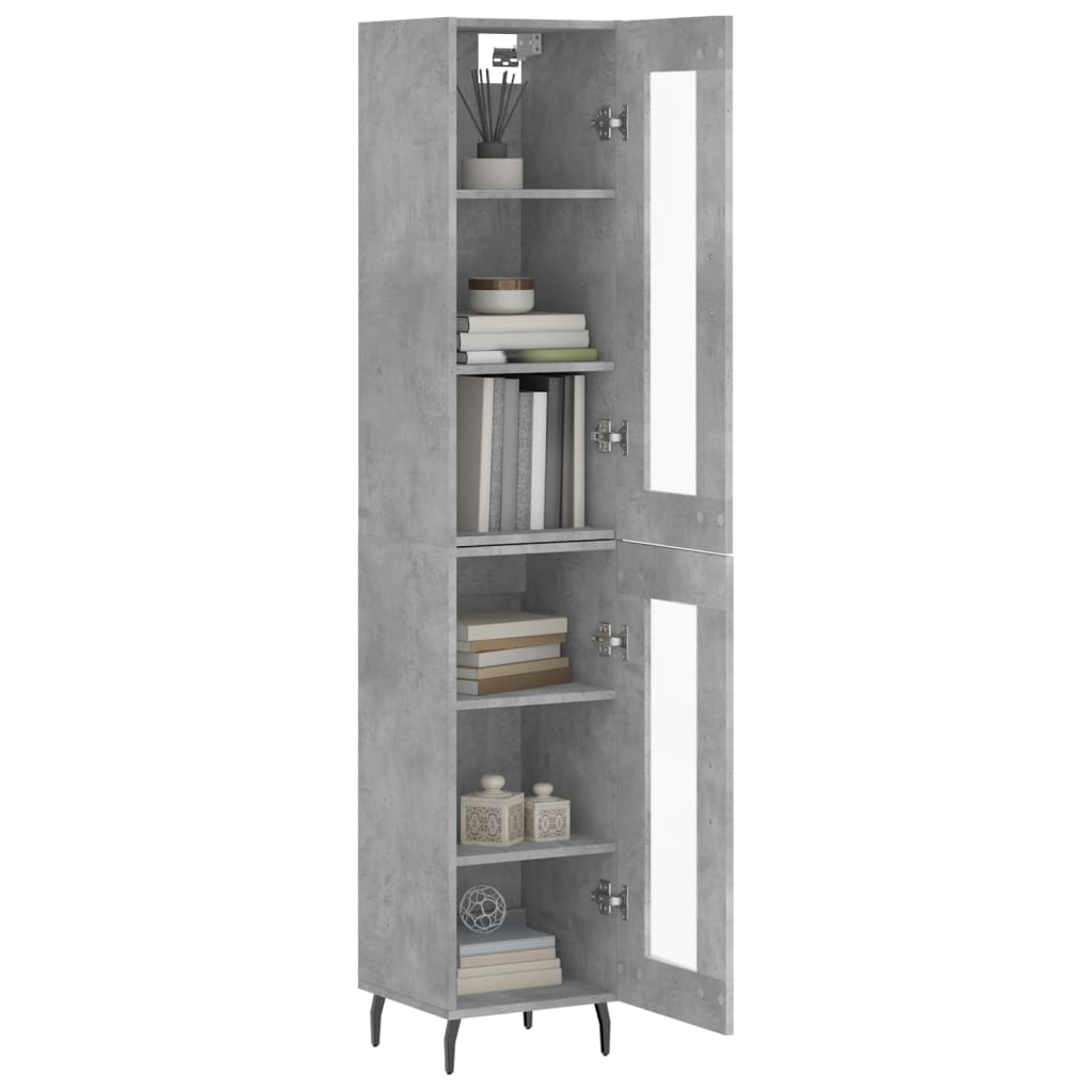 Highboard betonggrå 34,5x34x180 cm konstruert tre