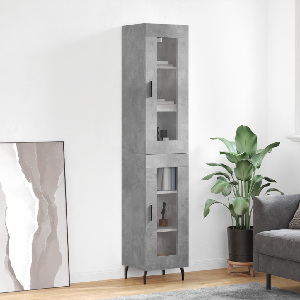 Highboard betonggrå 34,5x34x180 cm konstruert tre
