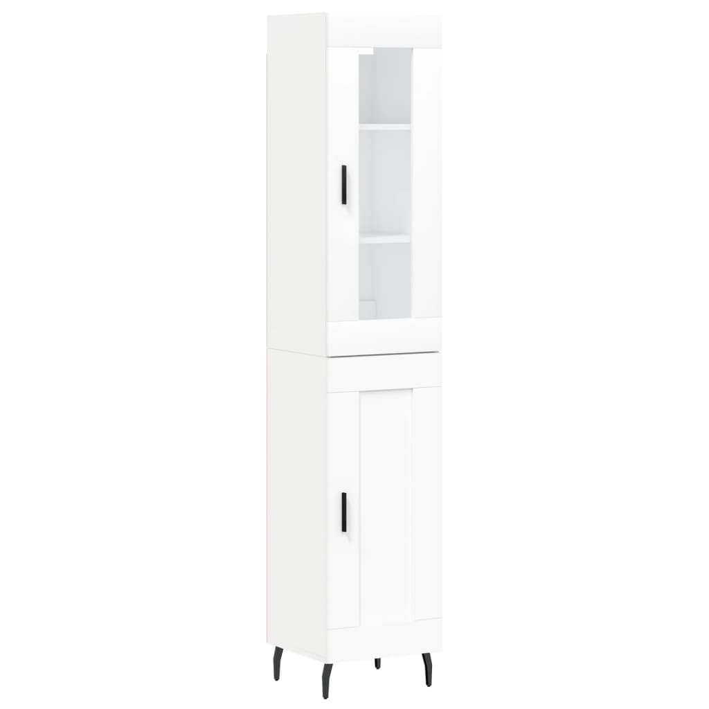 Highboard hvit 34,5x34x180 cm konstruert tre