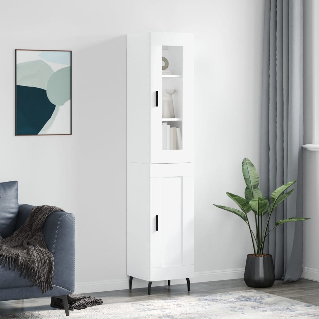 Highboard hvit 34,5x34x180 cm konstruert tre