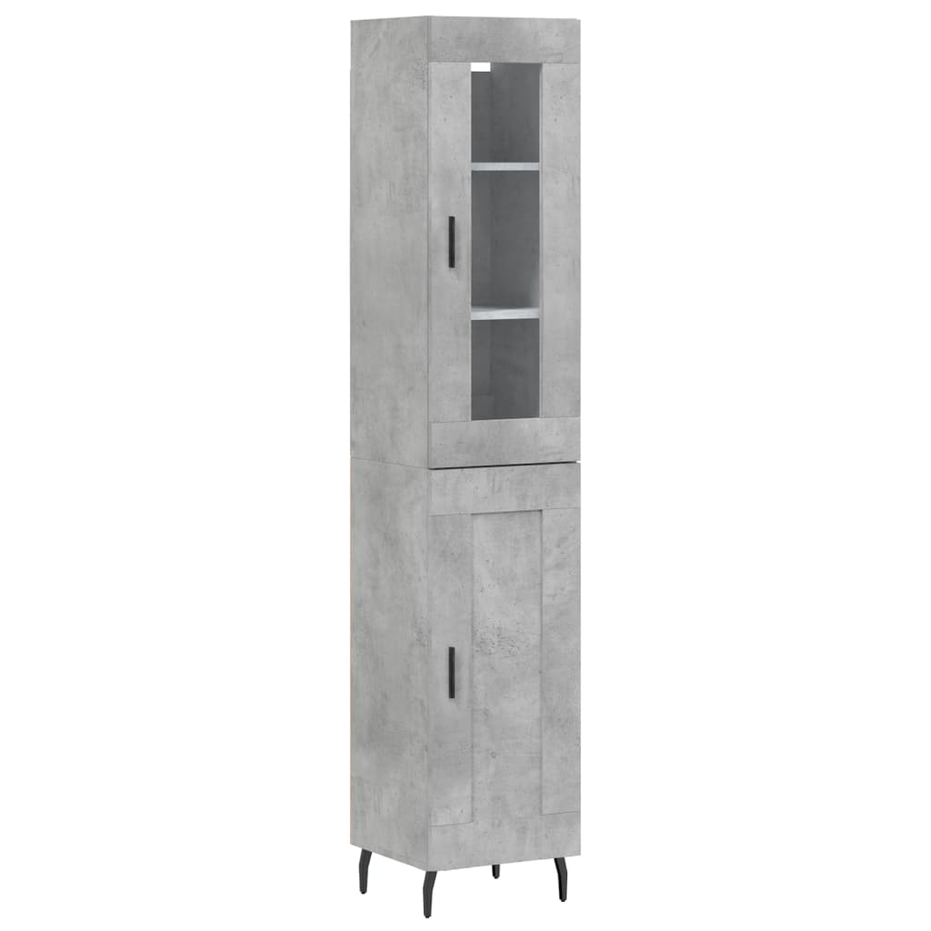 Highboard betonggrå 34,5x34x180 cm konstruert tre