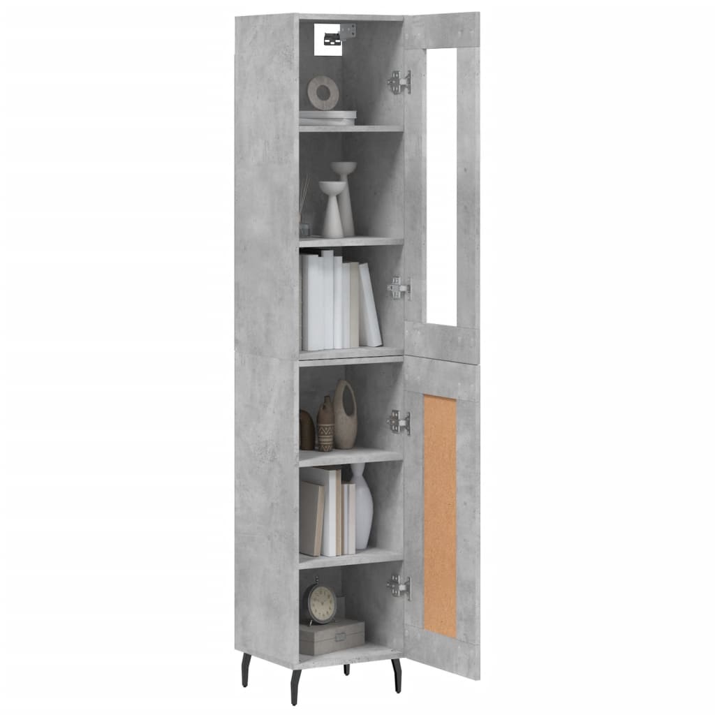Highboard betonggrå 34,5x34x180 cm konstruert tre