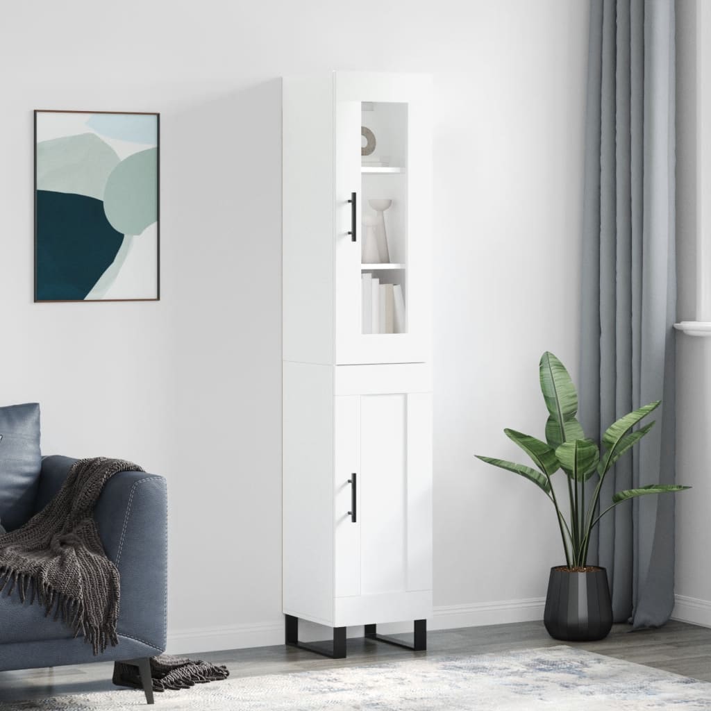 Highboard hvit 34,5x34x180 cm konstruert tre