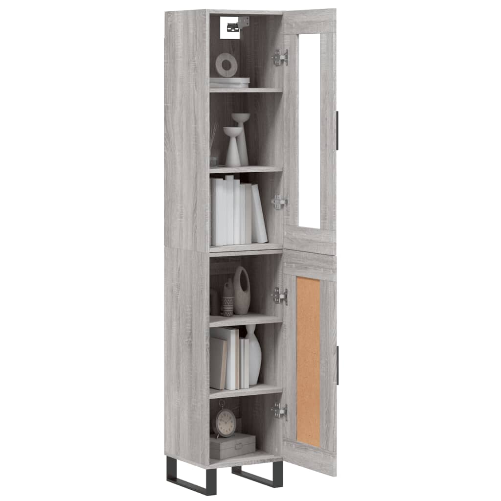 Highboard grå sonoma 34,5x34x180 cm konstruert tre