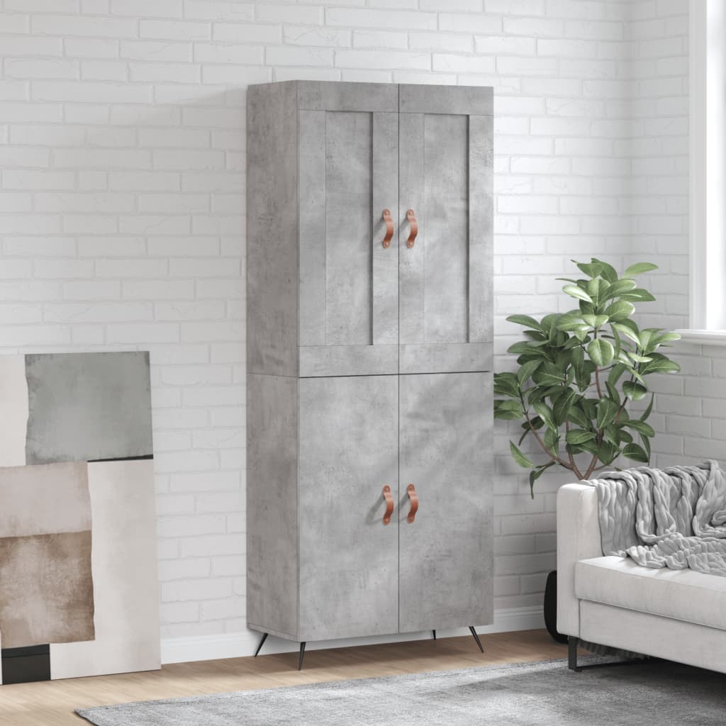 Highboard betonggrå 69,5x34x180 cm konstruert tre