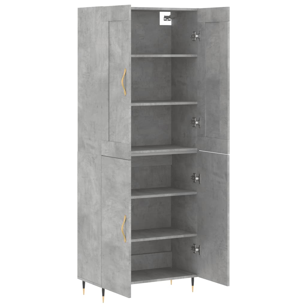 Highboard betonggrå 69,5x34x180 cm konstruert tre