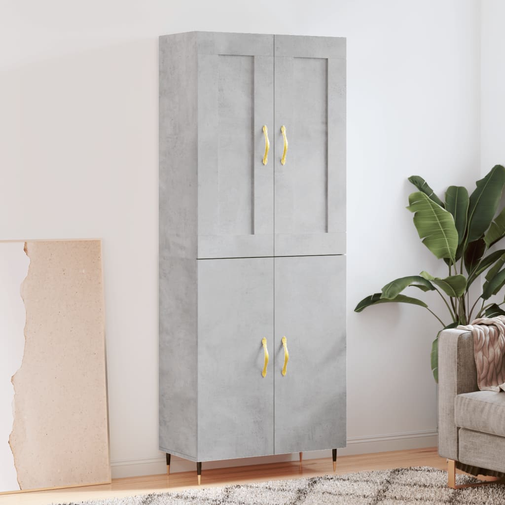 Highboard betonggrå 69,5x34x180 cm konstruert tre