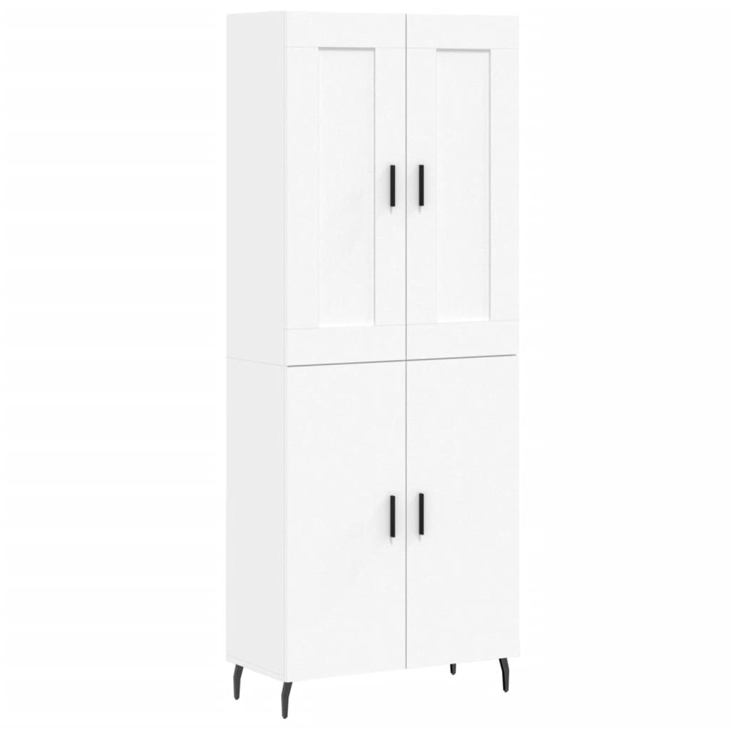 Highboard hvit 69,5x34x180 cm konstruert tre
