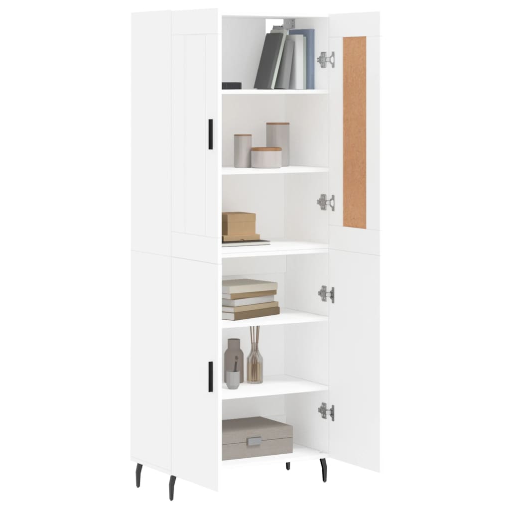 Highboard hvit 69,5x34x180 cm konstruert tre