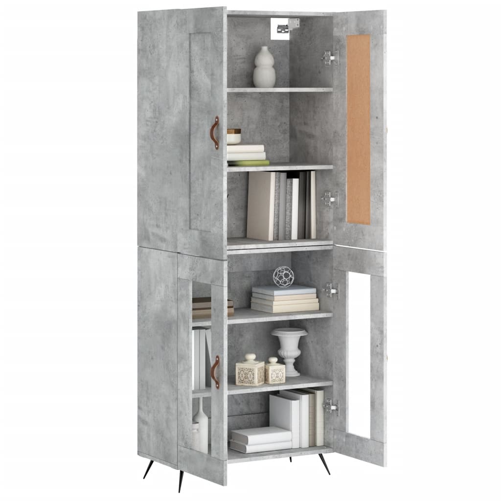 Highboard betonggrå 69,5x34x180 cm konstruert tre