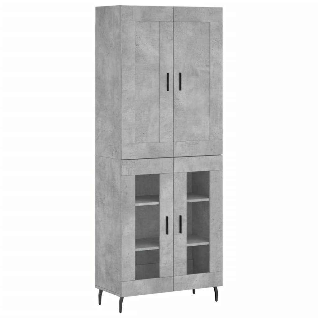 Highboard betonggrå 69,5x34x180 cm konstruert tre