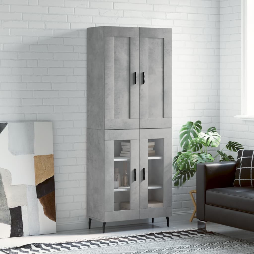 Highboard betonggrå 69,5x34x180 cm konstruert tre