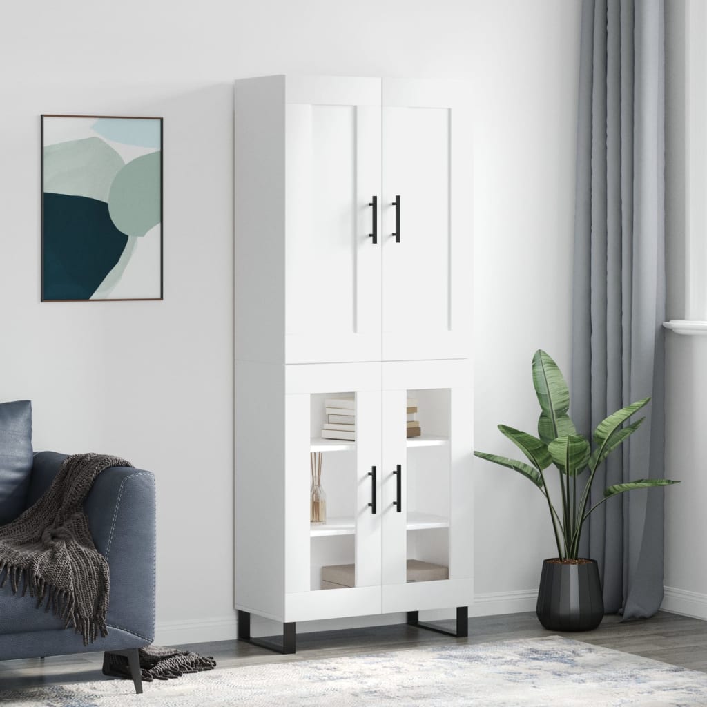 Highboard hvit 69,5x34x180 cm konstruert tre
