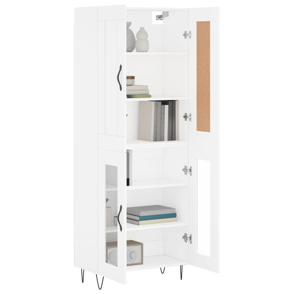 Highboard hvit 69,5x34x180 cm konstruert tre
