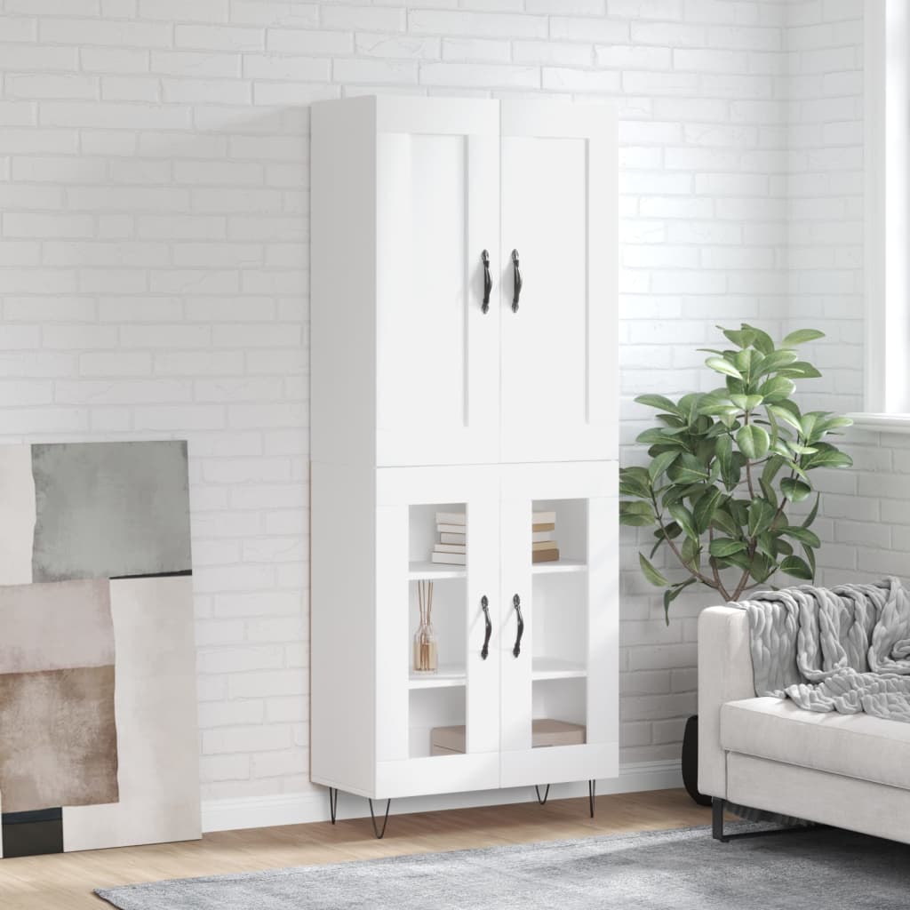 Highboard hvit 69,5x34x180 cm konstruert tre