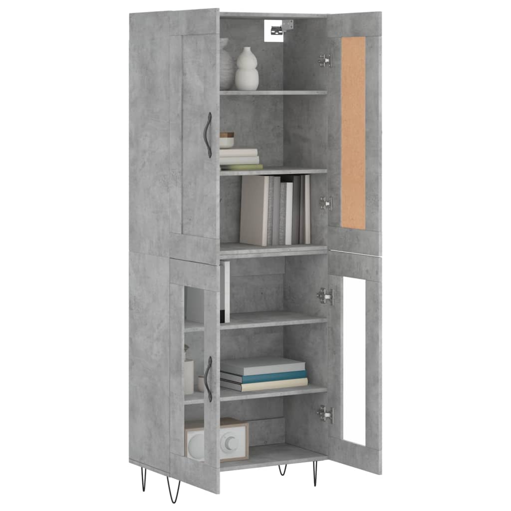Highboard betonggrå 69,5x34x180 cm konstruert tre