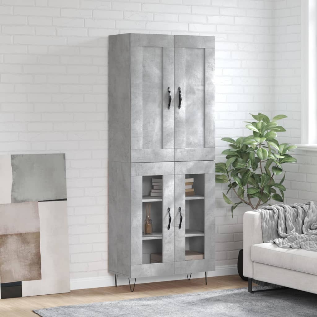 Highboard betonggrå 69,5x34x180 cm konstruert tre