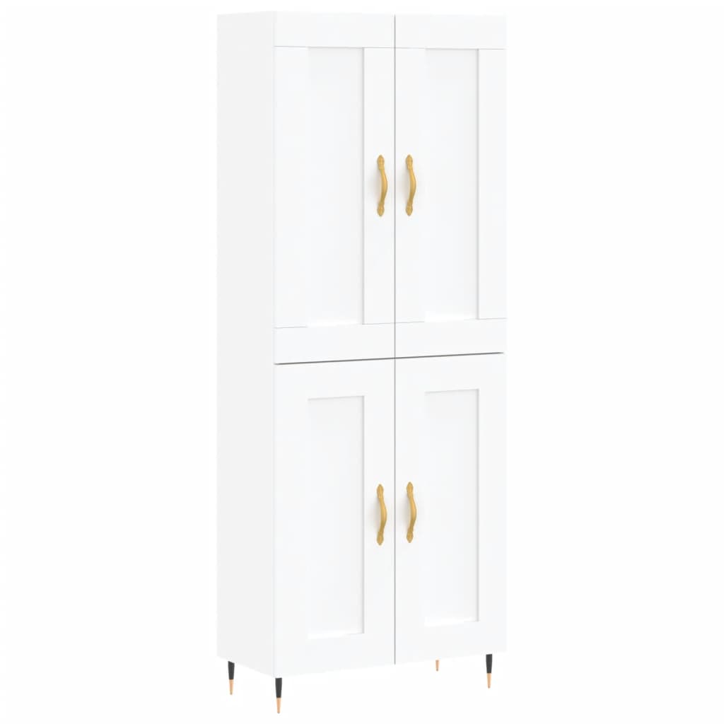 Highboard hvit 69,5x34x180 cm konstruert tre