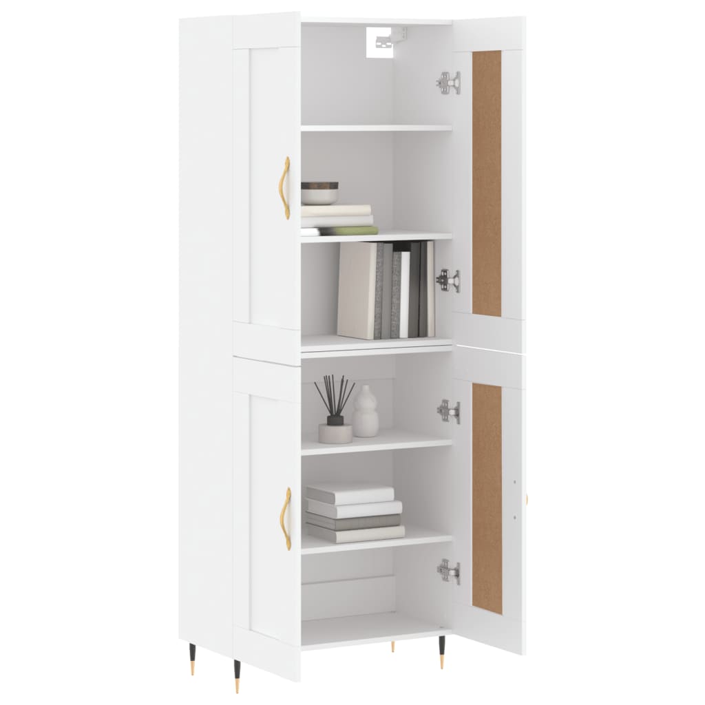 Highboard hvit 69,5x34x180 cm konstruert tre
