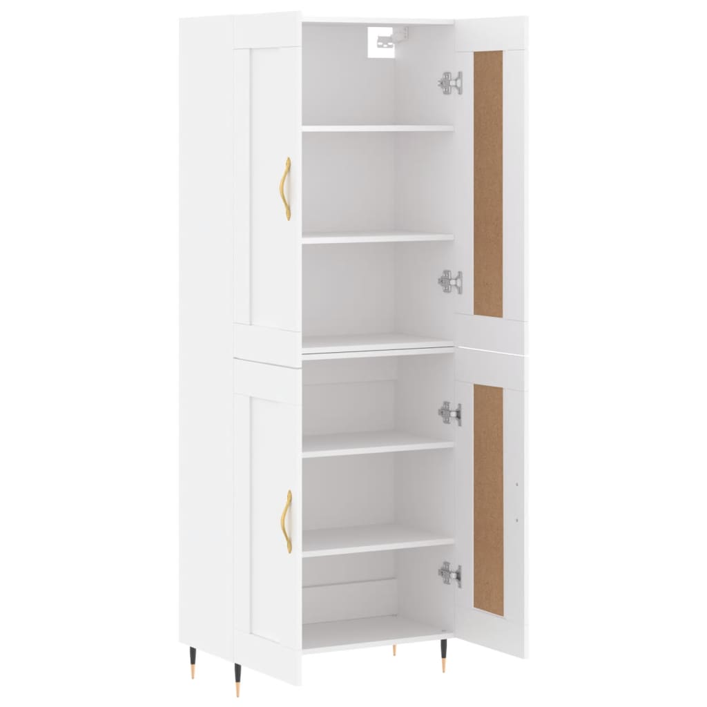 Highboard hvit 69,5x34x180 cm konstruert tre