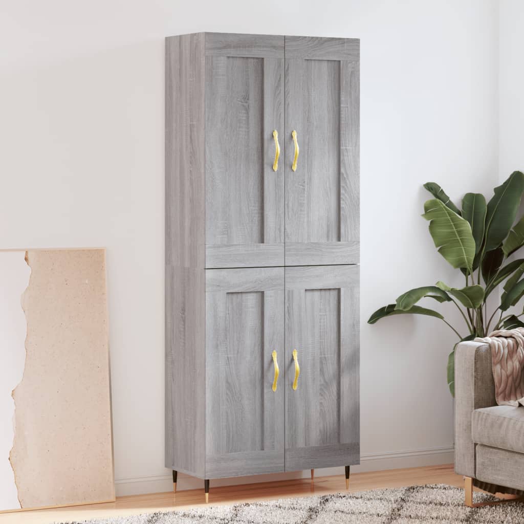 Highboard grå sonoma 69,5x34x180 cm konstruert tre