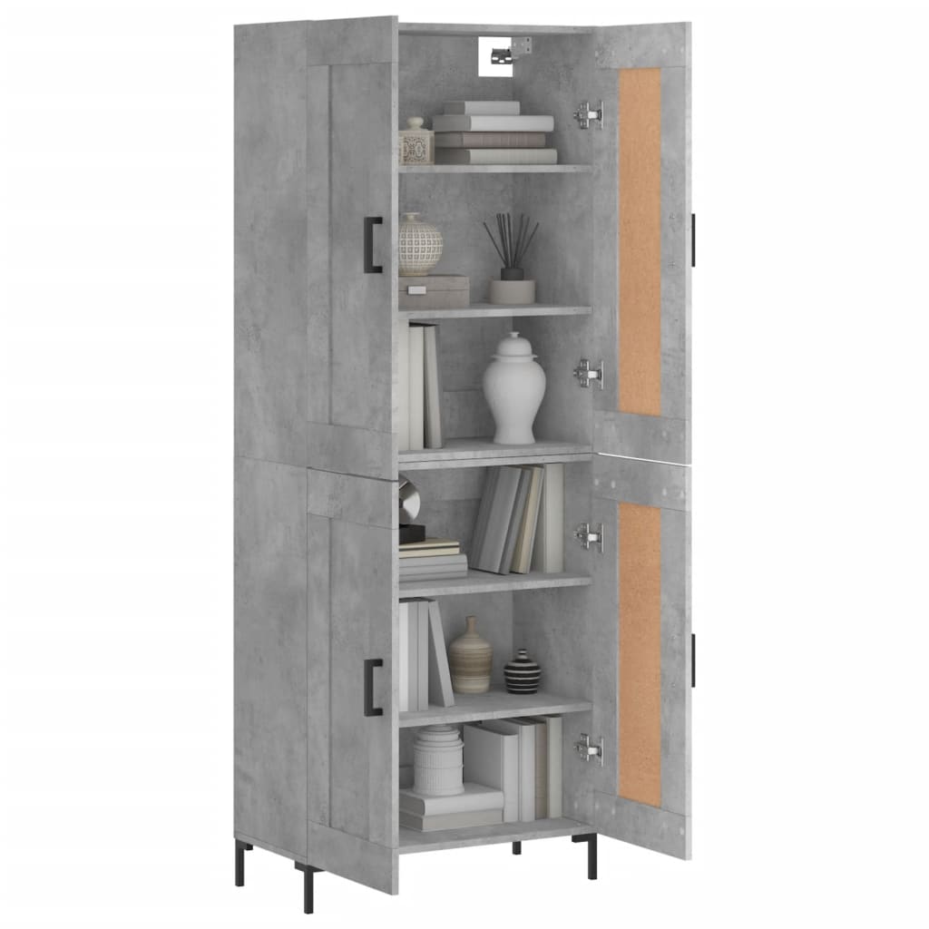Highboard betonggrå 69,5x34x180 cm konstruert tre