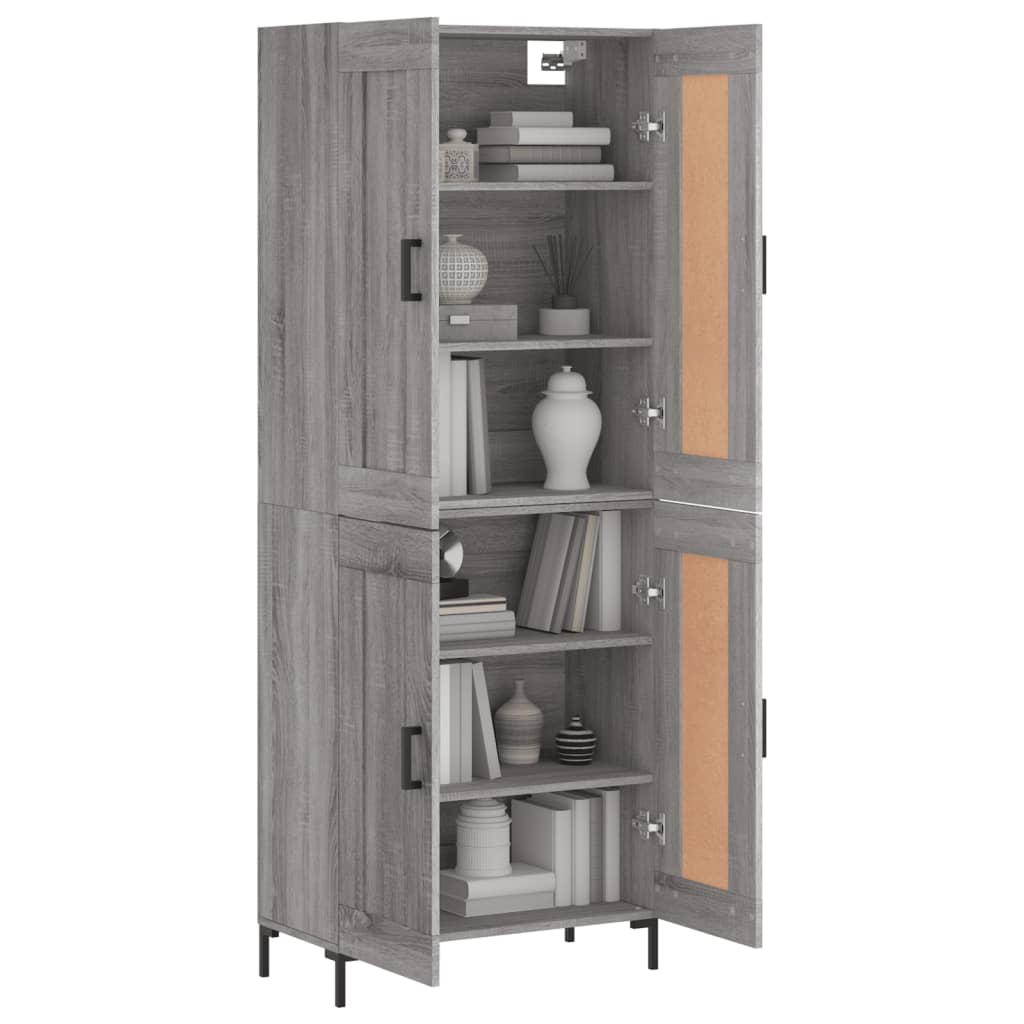 Highboard grå sonoma 69,5x34x180 cm konstruert tre
