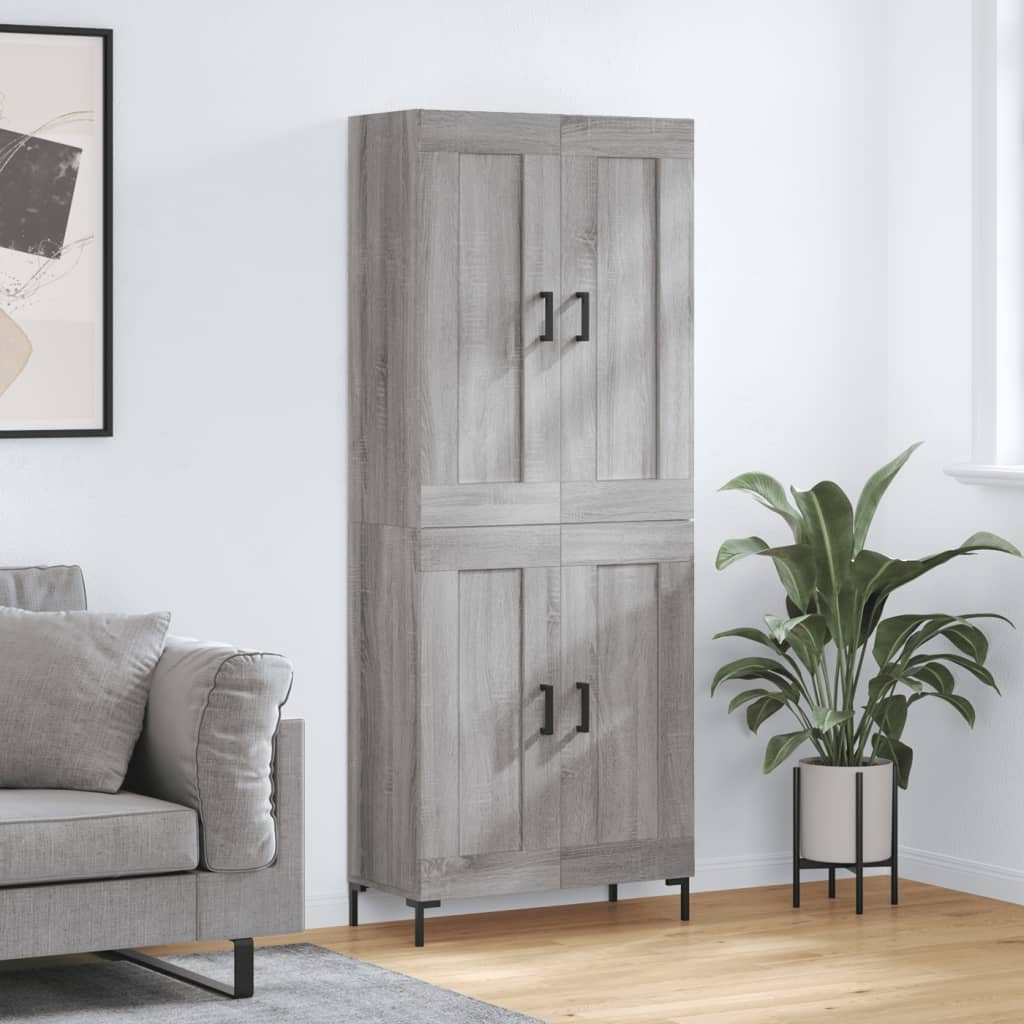 Highboard grå sonoma 69,5x34x180 cm konstruert tre