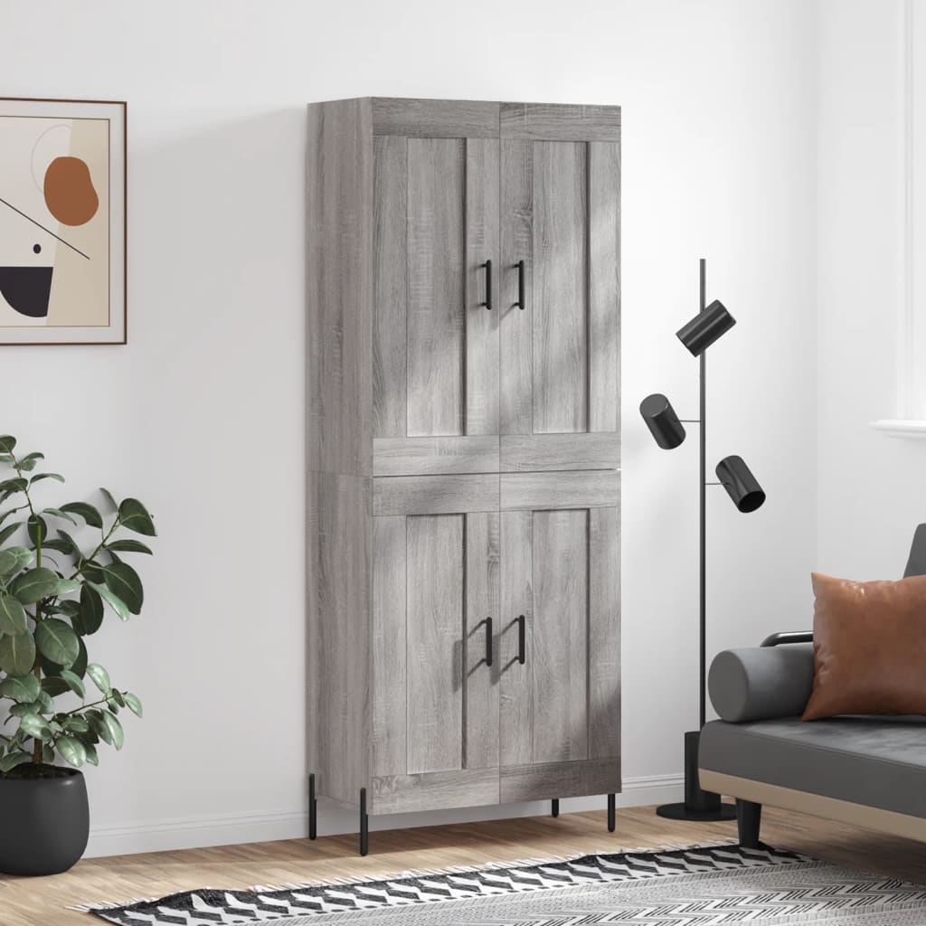 Highboard grå sonoma 69,5x34x180 cm konstruert tre