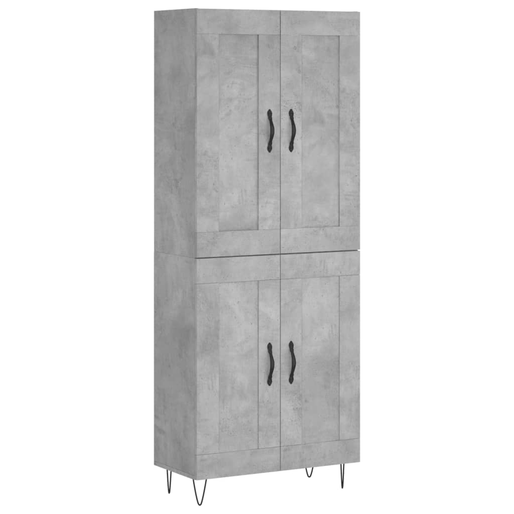 Highboard betonggrå 69,5x34x180 cm konstruert tre