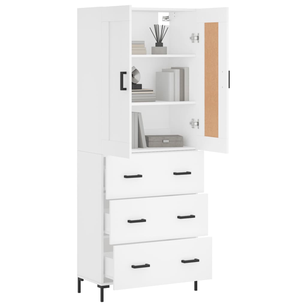 Highboard hvit 69,5x34x180 cm konstruert tre