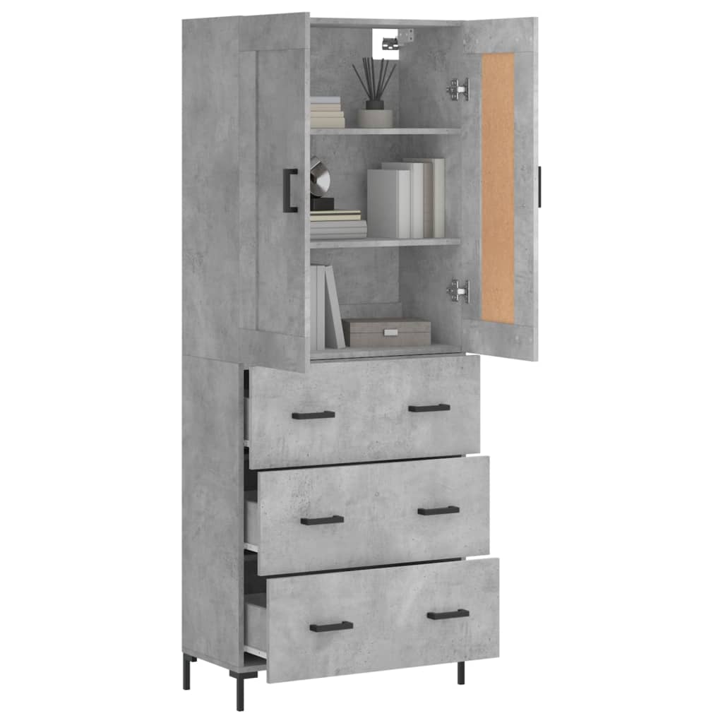 Highboard betonggrå 69,5x34x180 cm konstruert tre