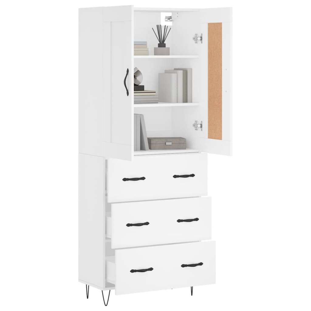 Highboard hvit 69,5x34x180 cm konstruert tre