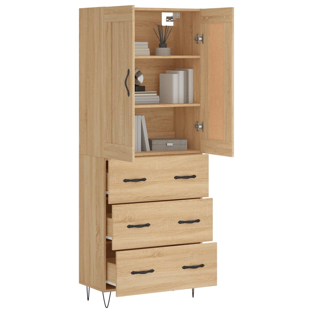 Highboard sonoma eik 69,5x34x180 cm konstruert tre