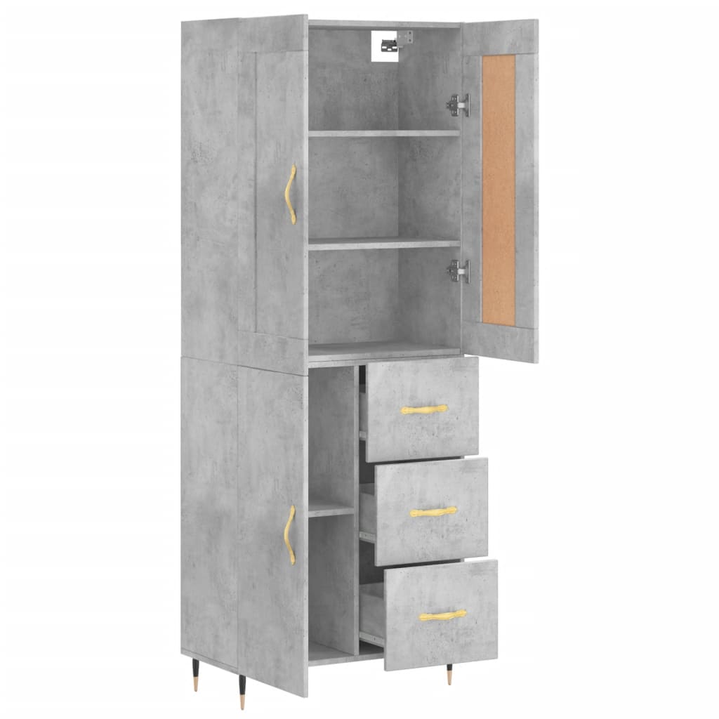 Highboard betonggrå 69,5x34x180 cm konstruert tre