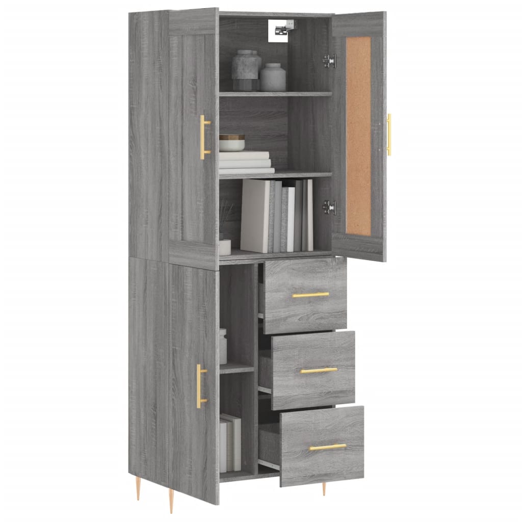 Highboard grå sonoma 69,5x34x180 cm konstruert tre