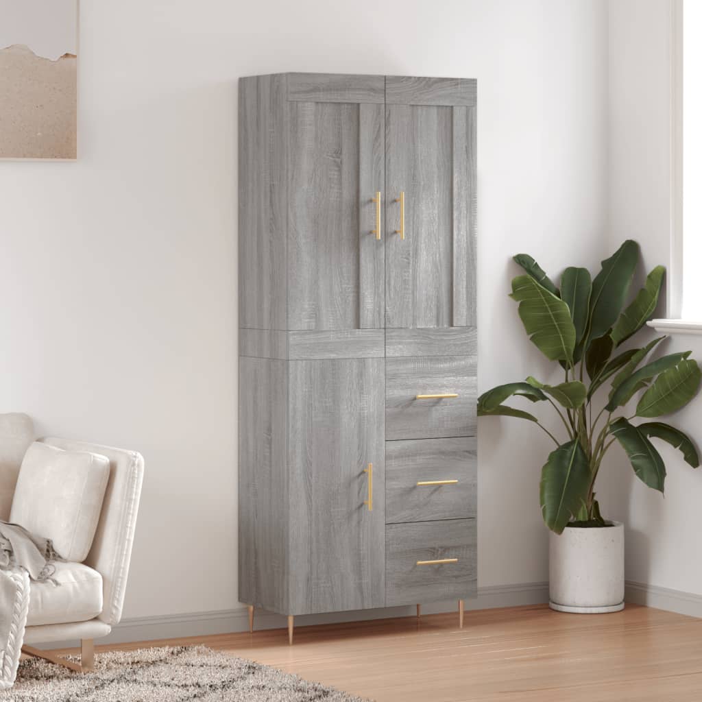 Highboard grå sonoma 69,5x34x180 cm konstruert tre