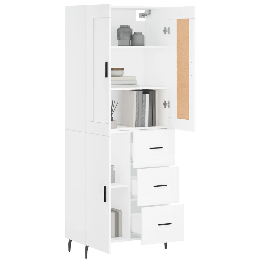 Highboard hvit 69,5x34x180 cm konstruert tre